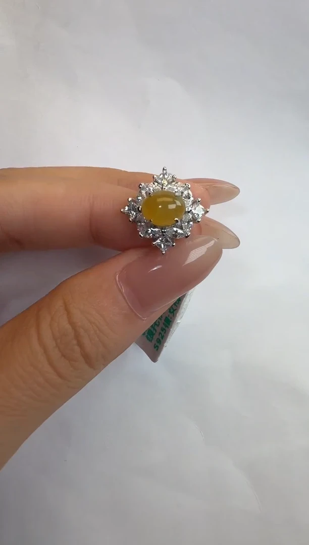 银S925镶嵌戒指翡翠通体925银镶缅甸A货翡翠戒指156