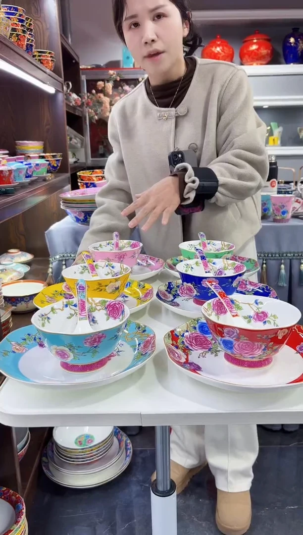 珐琅  三件套盘碗勺6套景德镇陶瓷