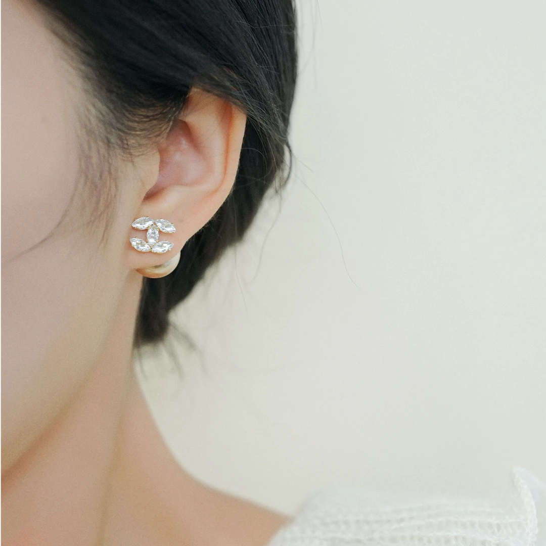 铜合金耳饰 925银针2025新款小香风香槟金色耳钉多戴气质小众耳环