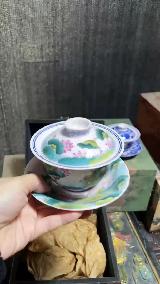 碗红稀土荷花三才盖碗
