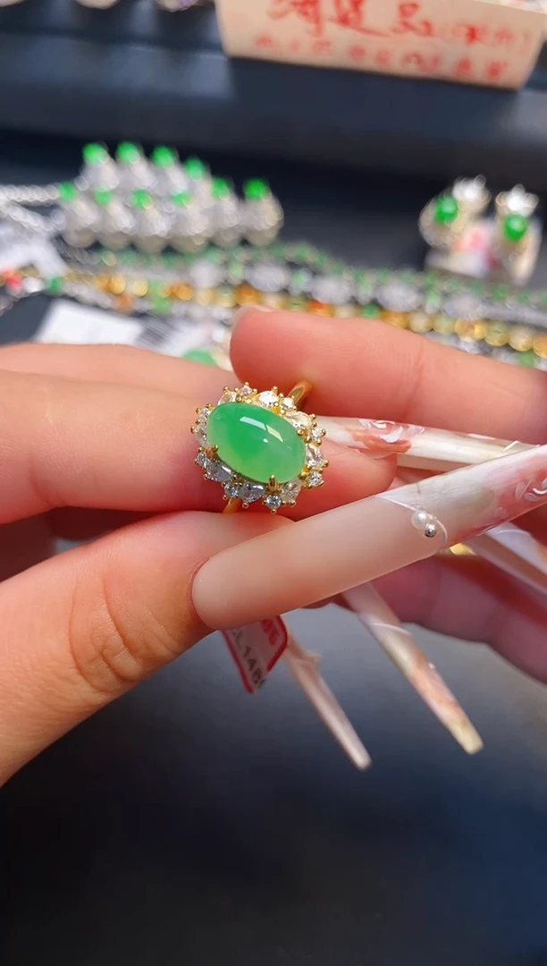 银S925镶嵌戒指翡翠天然