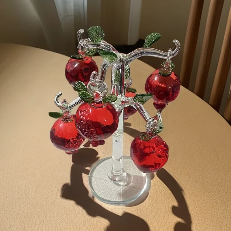 红水晶6挂石榴摆件客厅玄招财位轻奢高档好物乔迁新居花器