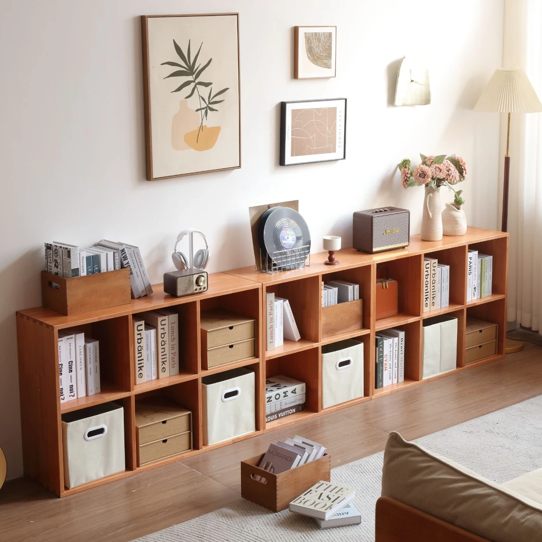 书柜落地置物架书柜矮柜客厅收纳柜子电视柜靠墙一体家用书架实木