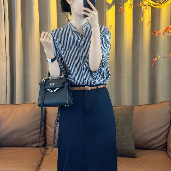MOLANOOTD"余笙"25款桑蚕丝棉纺条纹衬衫设计师款莫兰ML-B2506143