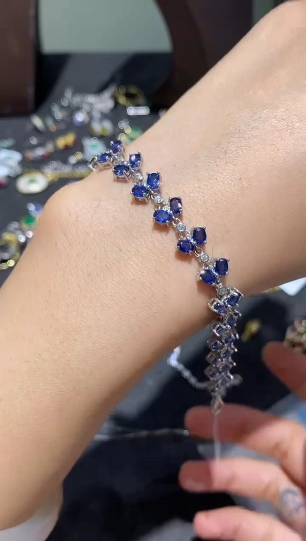 手链蓝宝石银S925镶嵌手链