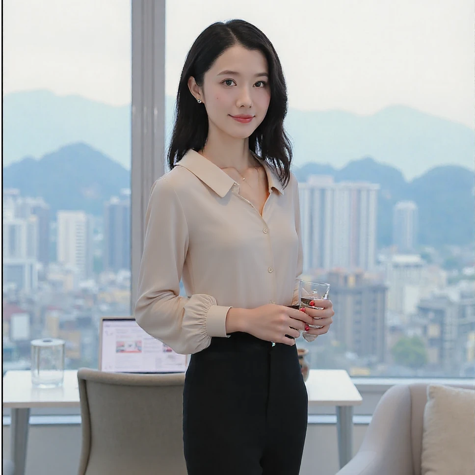 【籽言专属】新品温柔风衬衫女长袖蝴蝶结系带上衣KL10109