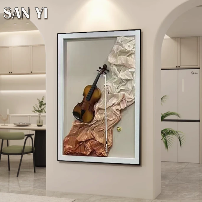 入户玄关过道落地小提琴轻奢挂画沙发背景3d立体实物艺术画