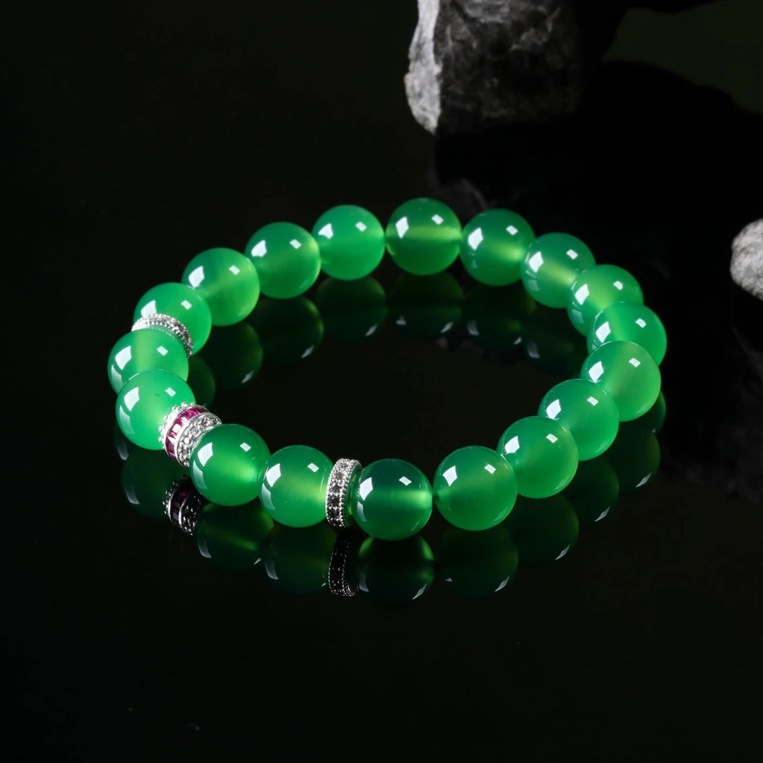 【意婵】《致己》（10.5mm）天然高品绿玉髓单圈手链-913562