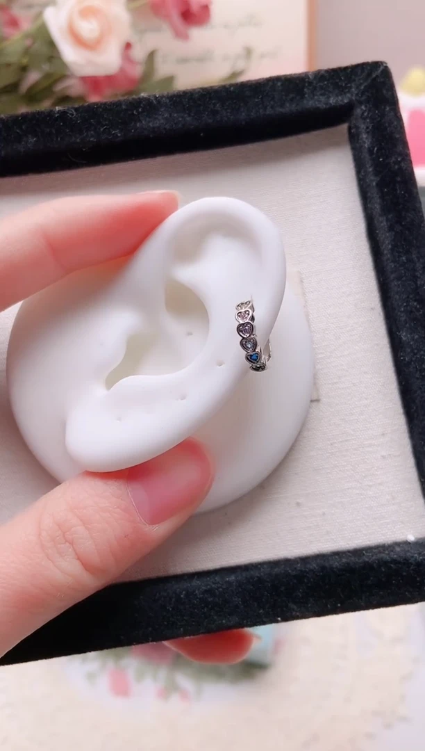 纯铜合金琉璃6色爱心耳扣|TS43一只