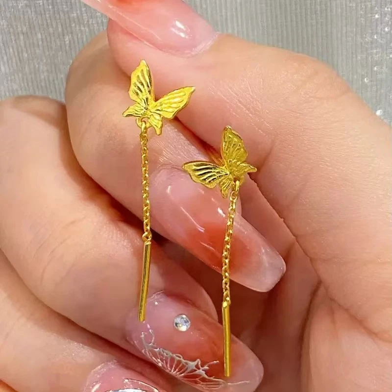 铜合金耳饰 蝴蝶流苏耳线女轻奢时尚气质长款耳饰2025年(A126)