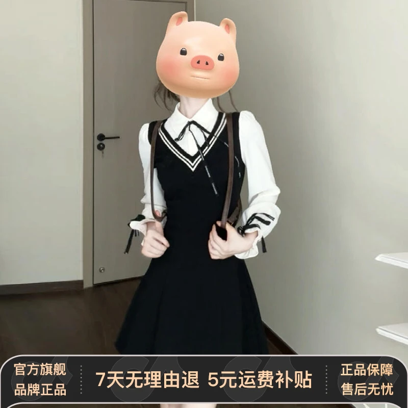 法式学院风假两件衬衫连衣裙子女秋冬季2025新款气质收腰黑色短裙
