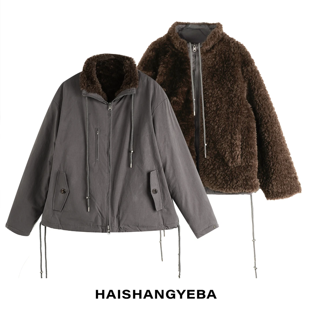 【海上叶爸】新款2025秋冬百搭棉宽松厚款双面穿长袖外套