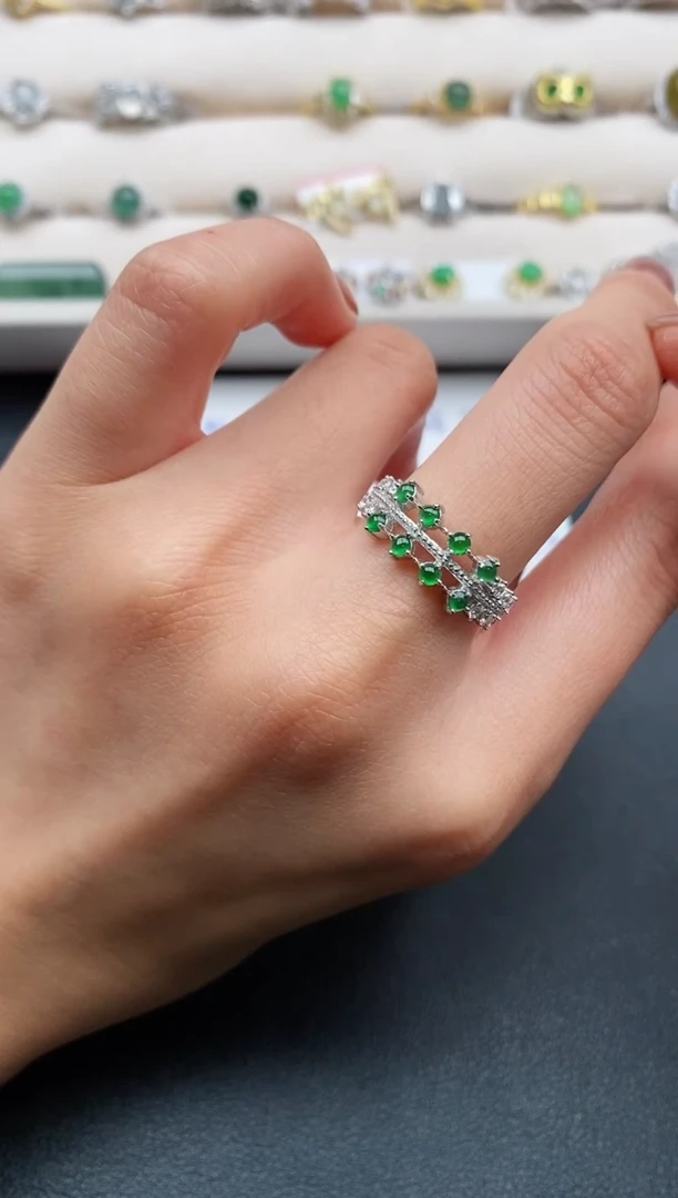 银S925镶嵌戒指翡翠缅甸天然A货翡翠222   5-1