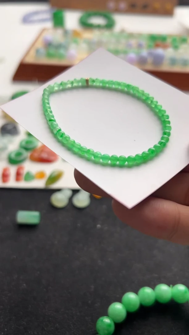 定制翡翠未镶嵌20000+1000绿圆珠手串3.3mm-yjf136