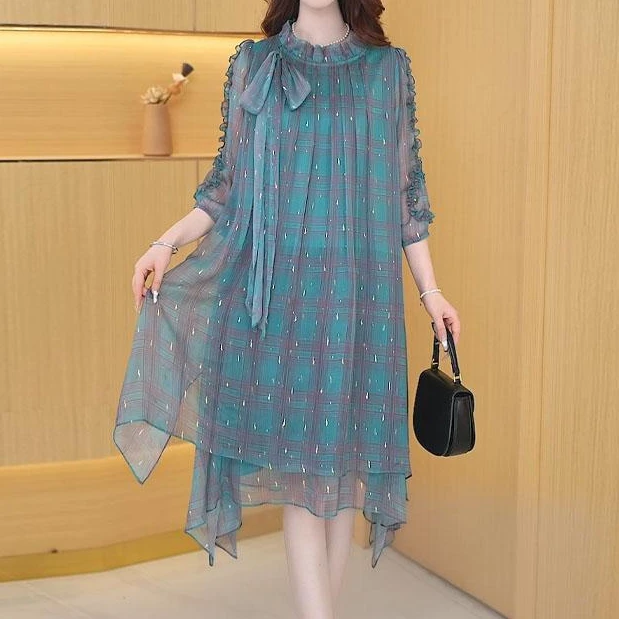 爆款2025春季新品优雅时尚百搭显白正品大码遮肚子中年妈妈连衣裙