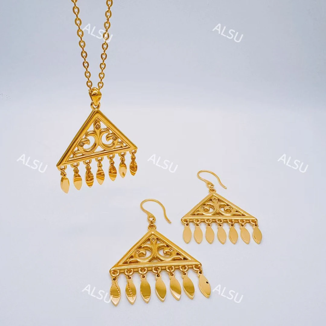 合金项链 ALSU原创经典新款轻奢三角两件套项链耳环气质瑕疵