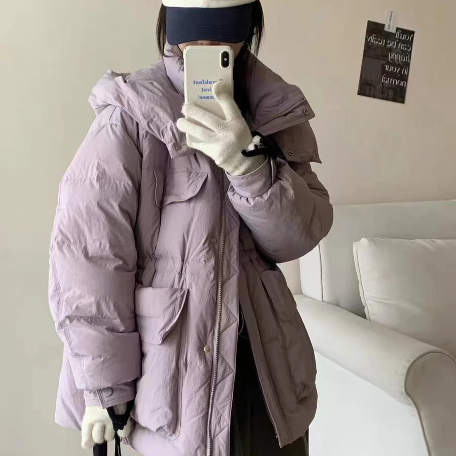 【2315款】冬季新款韩版重工三线踩边中长款加厚羽绒服女宽松大口袋