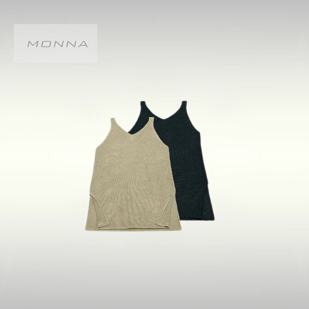 nannan 纸和背心 纸和复古V领长款开叉针织背心 YLM00869