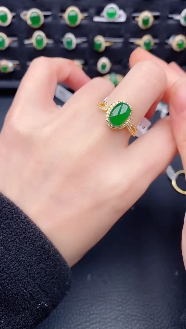 银S925镶嵌戒指翡翠天然a货翡翠27