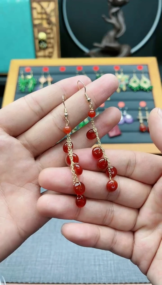 【闪购商品】南红玛瑙耳饰银S925镶嵌208000