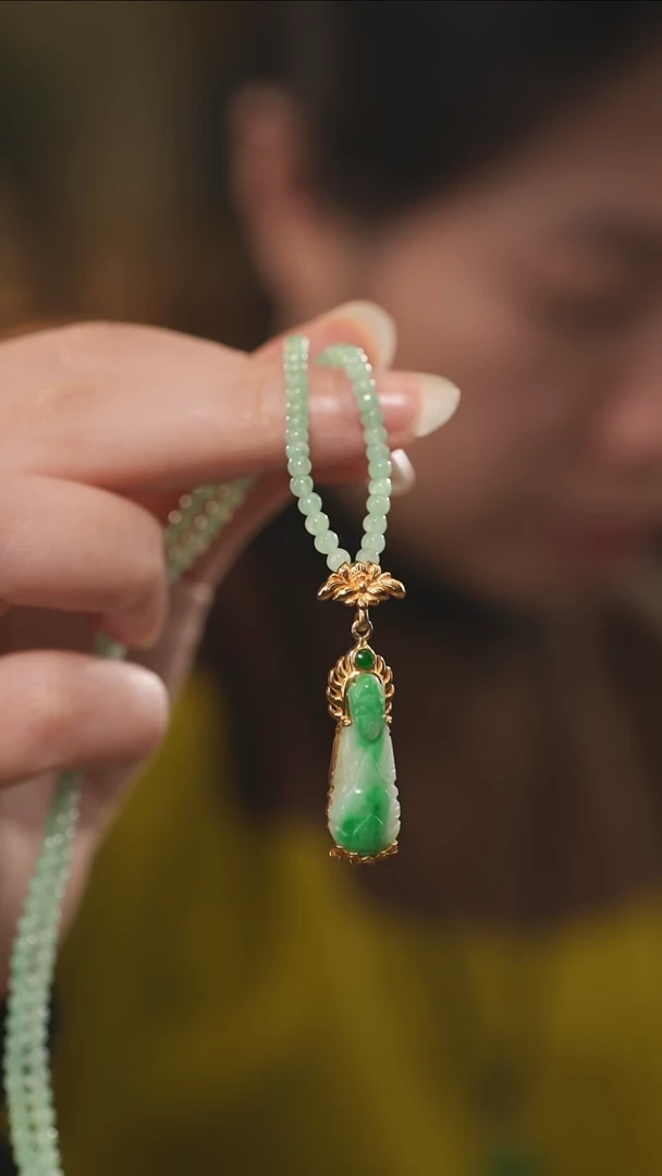 项链银S925镶嵌翡翠925银翡翠观音项链