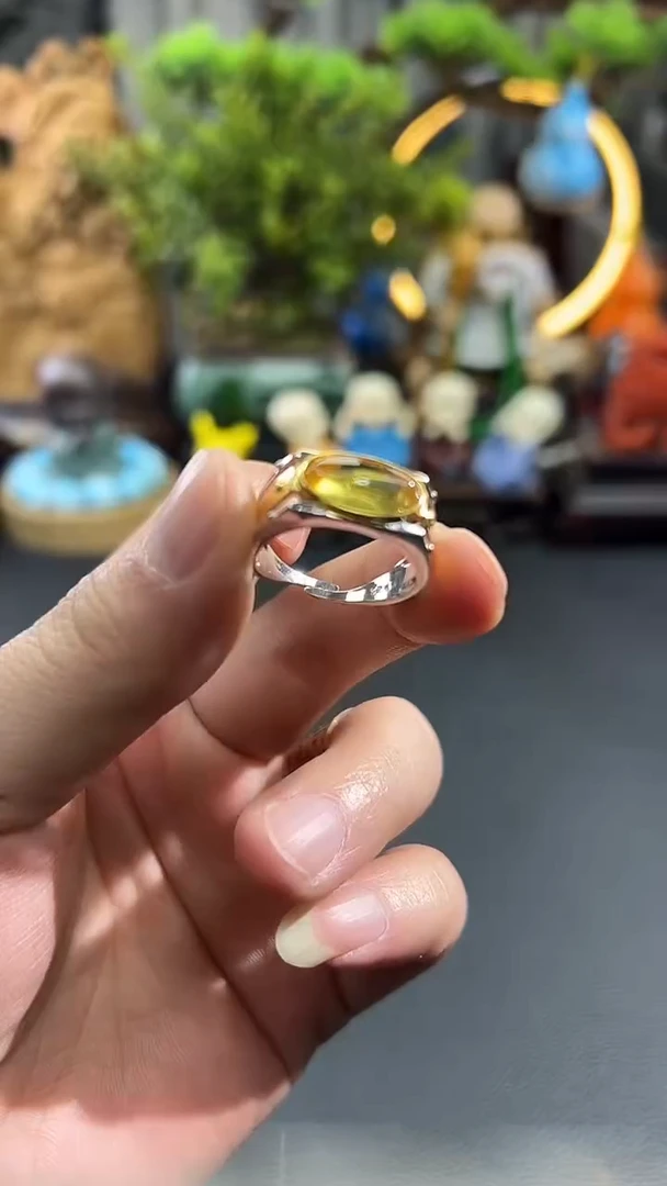 银S925镶嵌琥珀戒指扎**玛 FL156 多样性发货其一