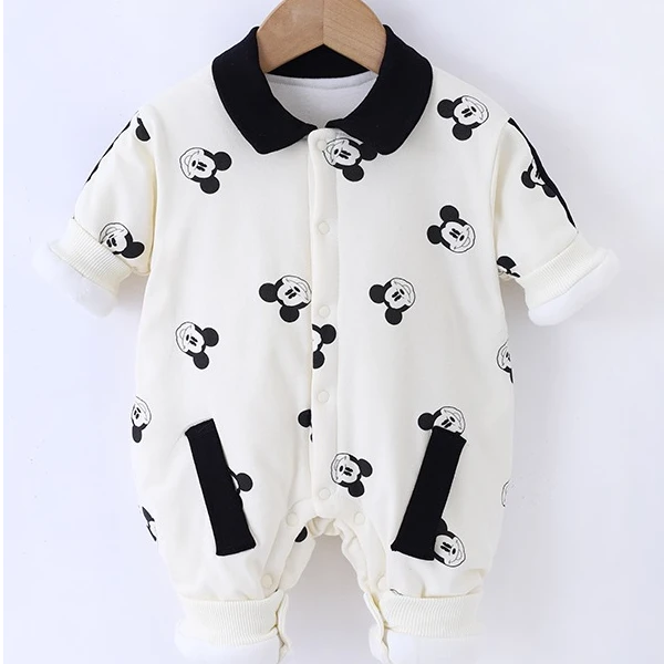 婴儿宝宝纯棉160克满印连体外出棉服冬季保暖柔软