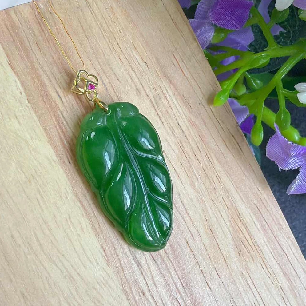 【产品部专享】S925银天然和田玉碧玉树叶吊坠多样性发一cg