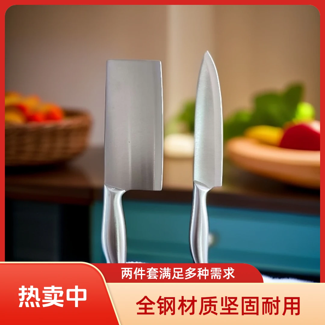 飞飞严选【全钢两件套装】中式菜刀  加大加厚超快锋利刀具 已开刃