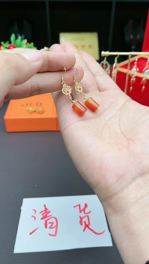 【闪购商品】南红玛瑙耳饰银S925镶嵌423000