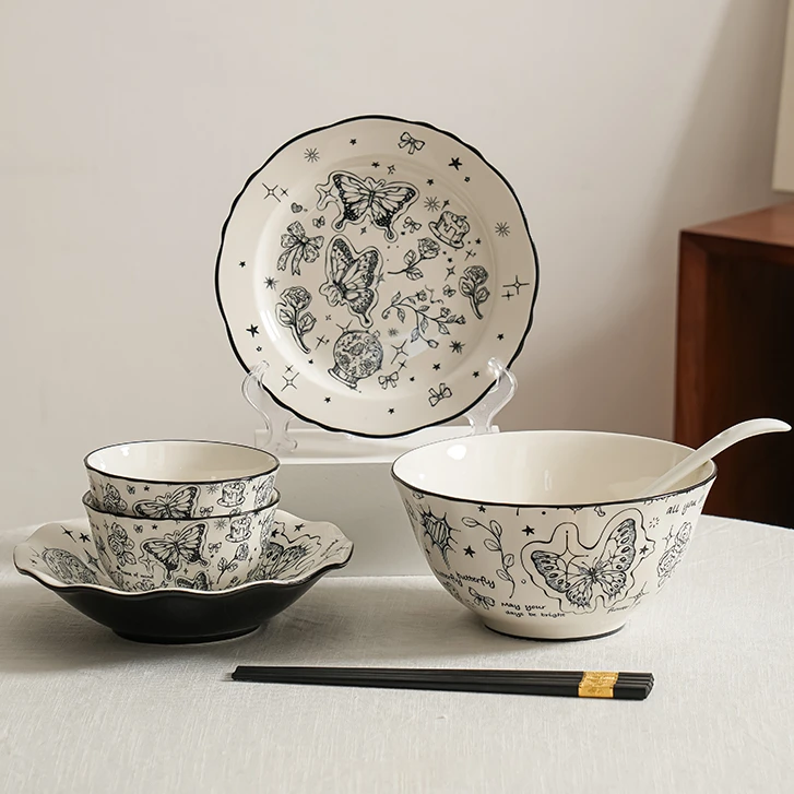 【星蝶】ins风陶瓷碗碟复古日式碗盘套装家用餐桌情侣高颜值餐具