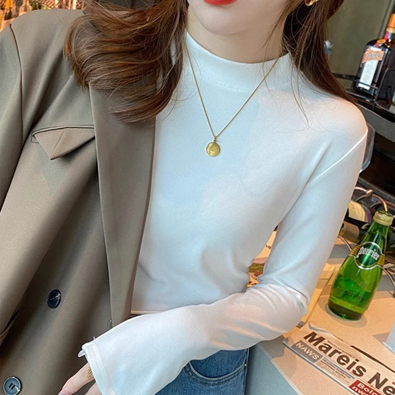 佐朗格奴【薄款两件装】气质显瘦修身立领针织打底衫长袖半高领内搭