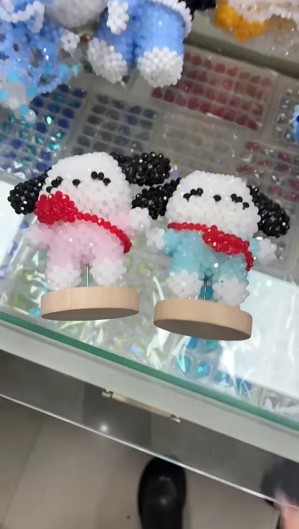 玻璃0645卡4水晶情侣帕恰狗材料包1个蓝一个粉