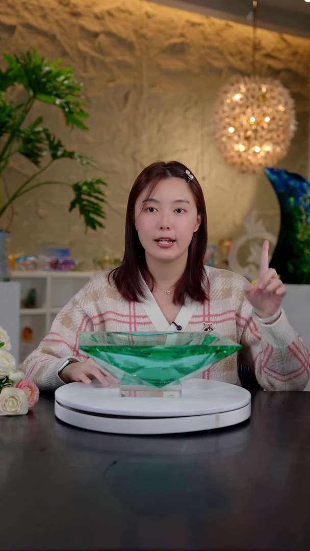 摆件湖水绿钻石切面果盘+底座