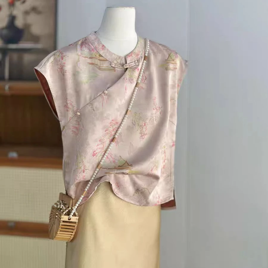 【落花流水】立领上衣女百搭新中式时尚斜襟薄款衬衫370-2