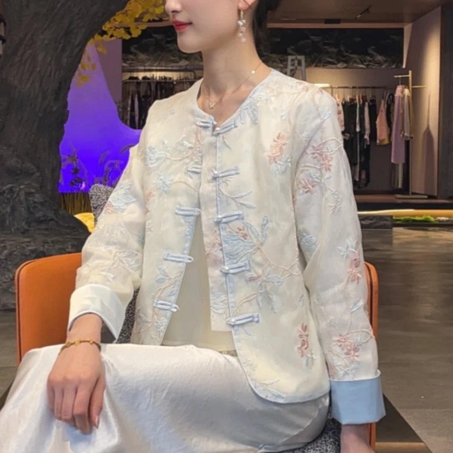 357新中式国风外套圆领重工绣花夏季薄款气质上衣