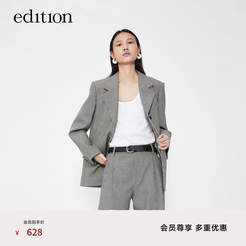 【商场同款】edition复古黑白格女绅士西装春#EBC1BLA005
