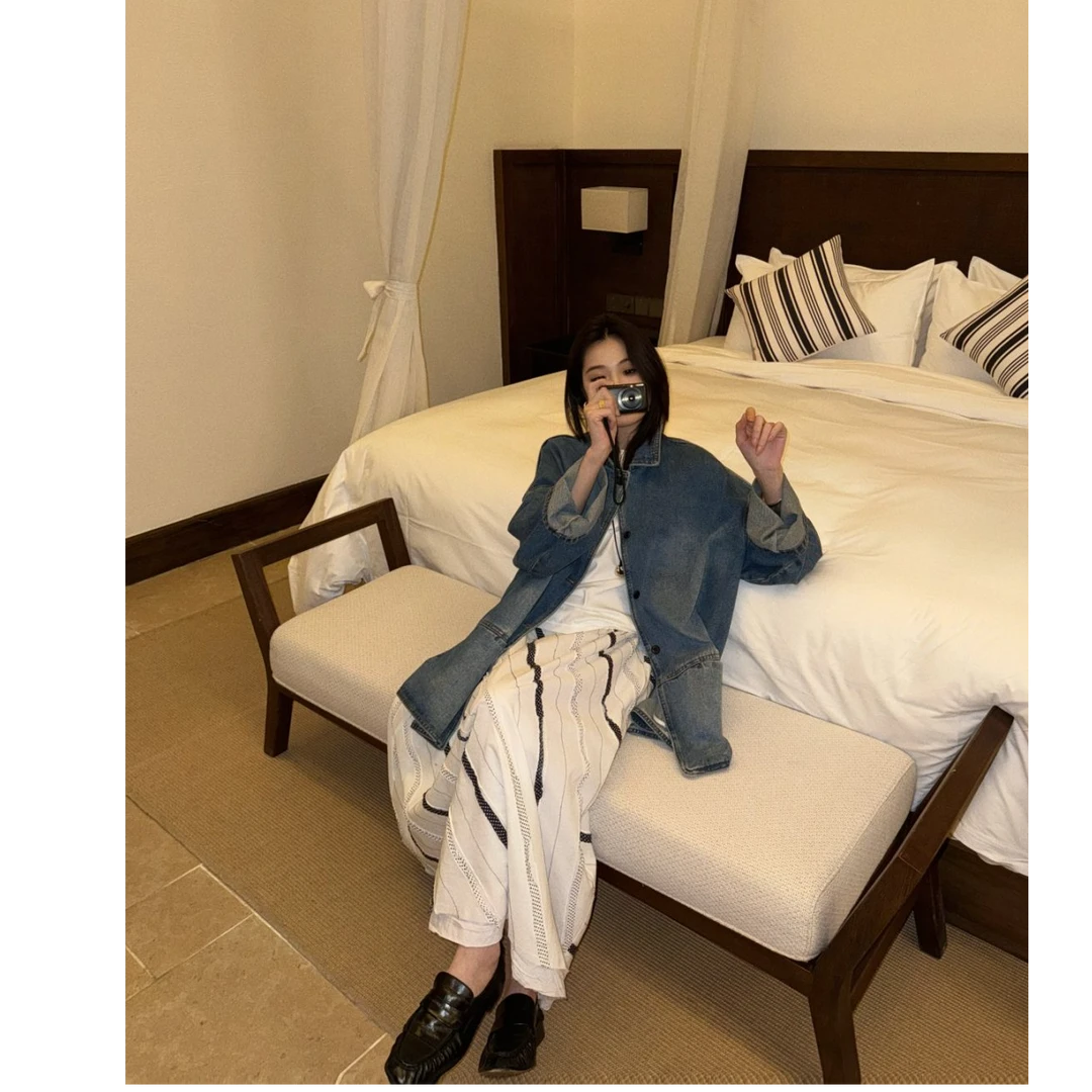 YULLUY【翻领牛仔外套】春秋季廓形宽松翻领牛仔外套25-SSDN5553