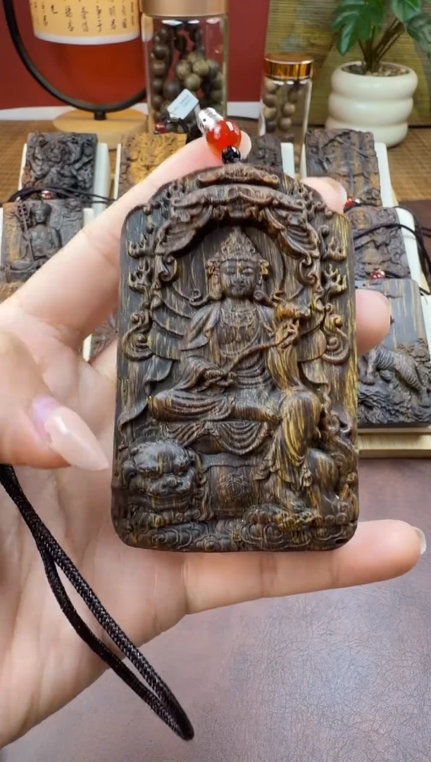 木木雕款芽庄 十二生肖守护   文殊菩萨 8cm 送养香瓶