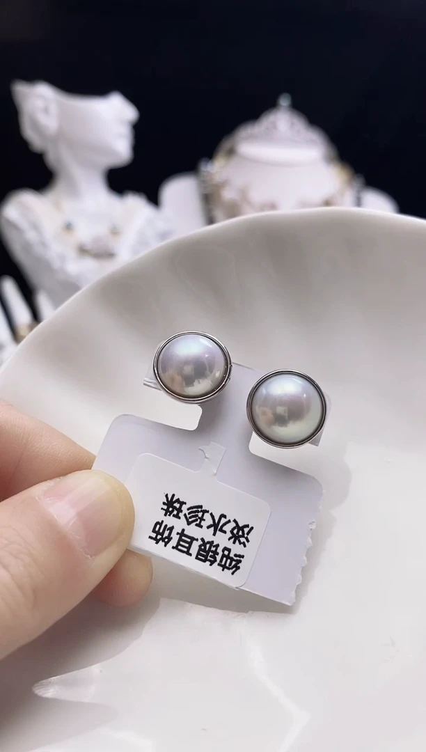 耳钉拼合珍珠（马贝珠）银S925镶嵌淡水切割珍珠耳钉
