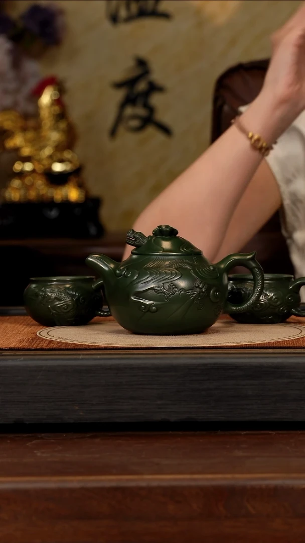 茶壶紫砂宜兴紫砂ZCP 绿泥 云龙套组