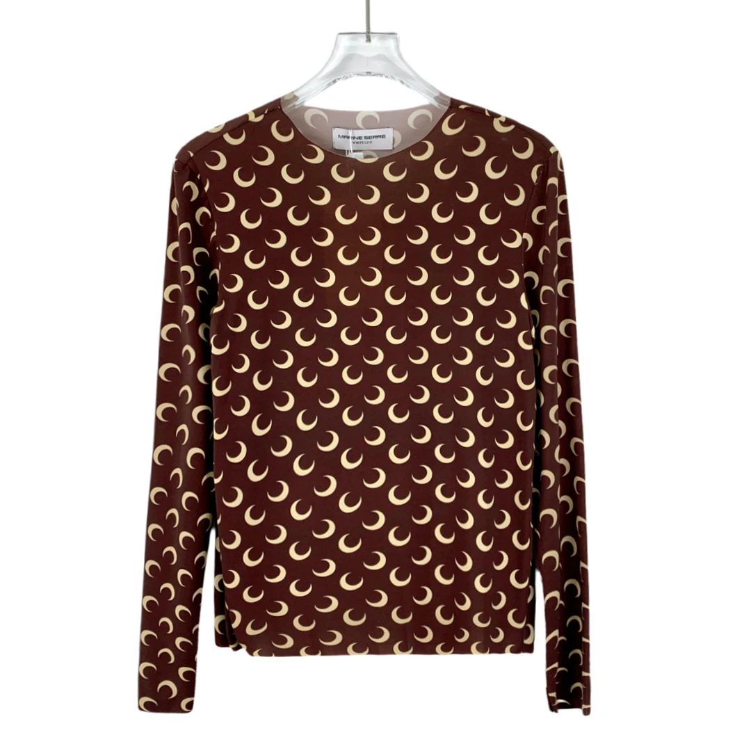 99新 MARINESERRE J16842 深棕色新月满印修身辣妹长袖T恤 L码