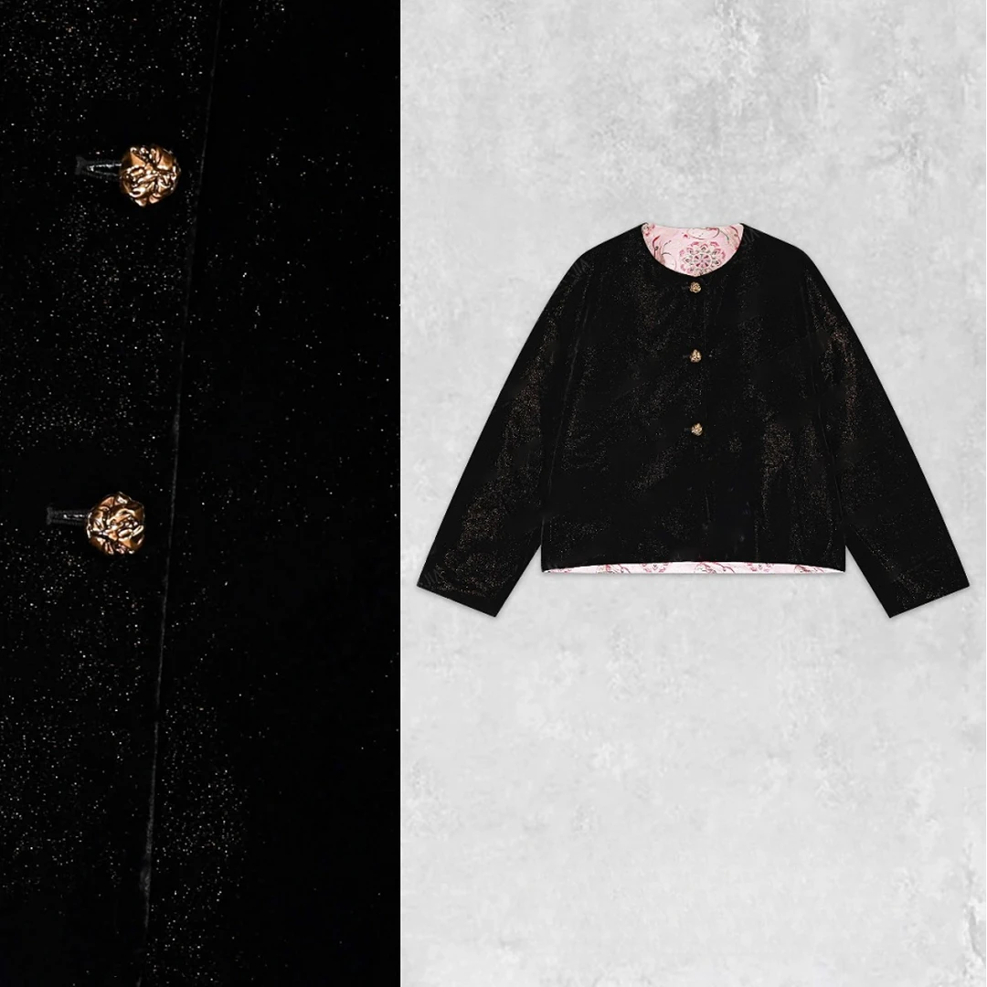 【传承 /飞天福兔】24冬季新款中式国风双面穿织金定制铜扣丝绒外套