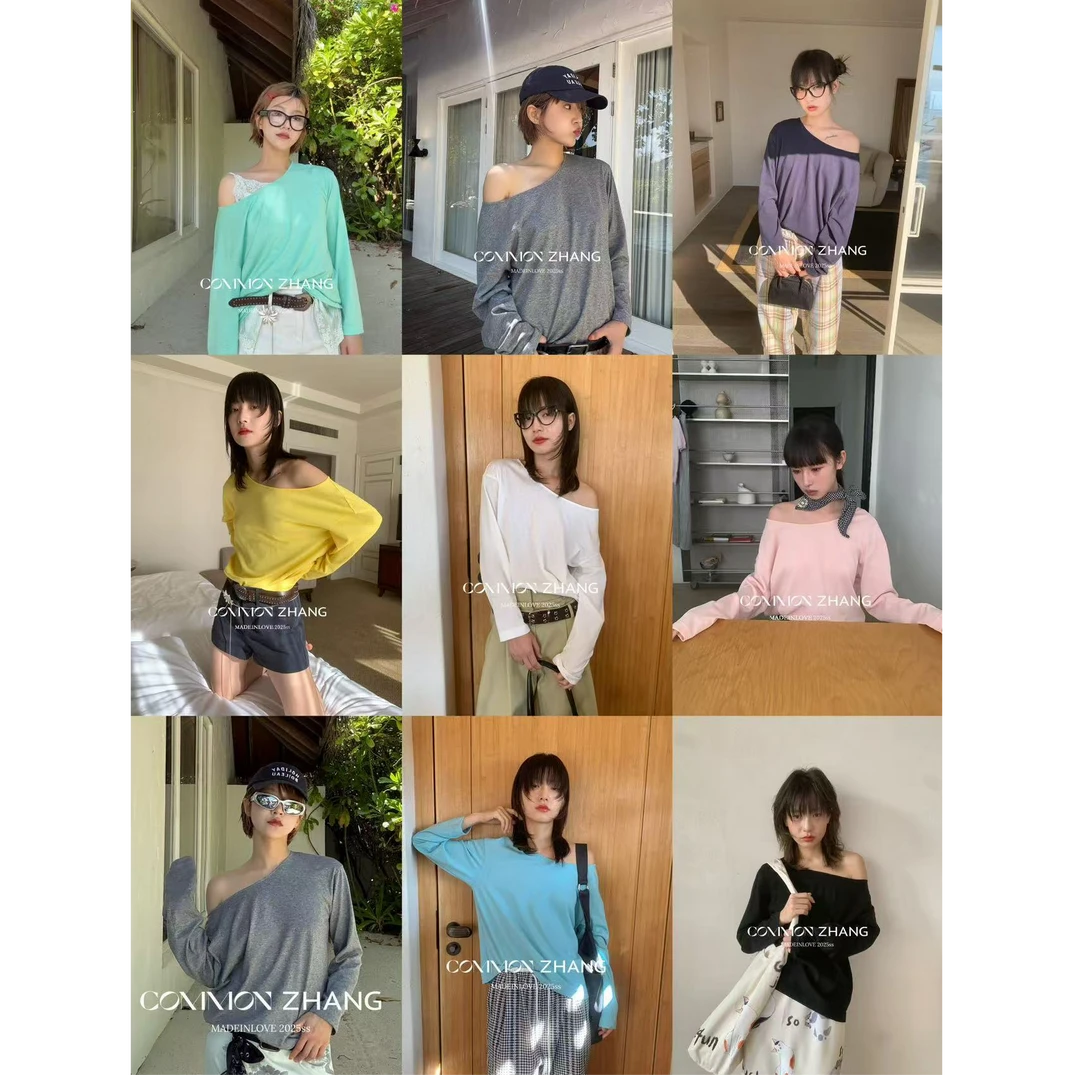 十三行CZ-春夏福秒斜肩纯色上衣#10523