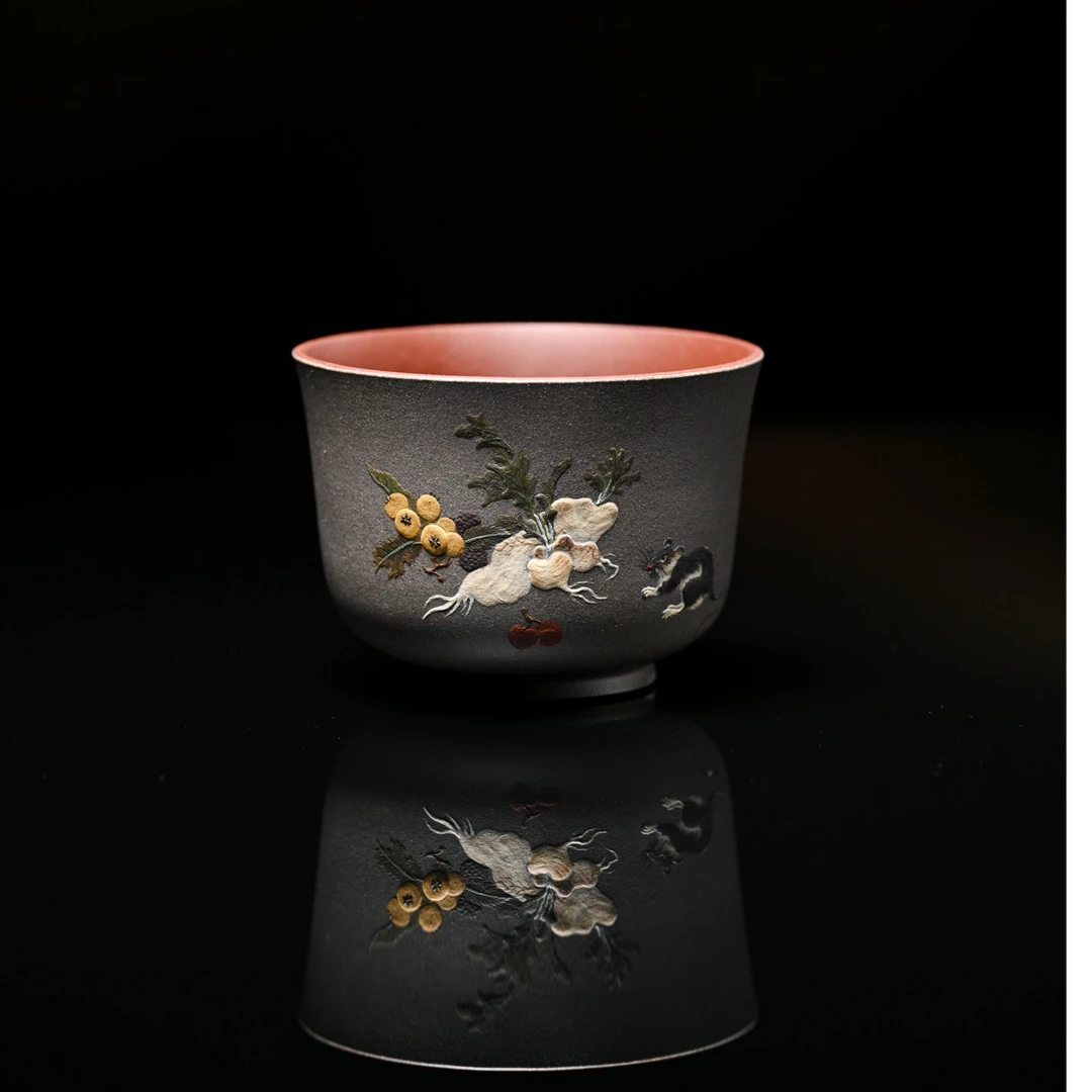 全手工泥绘主人杯<子神> 鼠 130cc紫泥