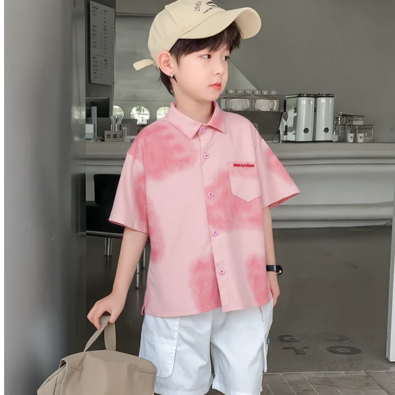 小童男韩版碎花男童夏装薄款夏季宽松童装休闲纯棉衬衫QM-66192