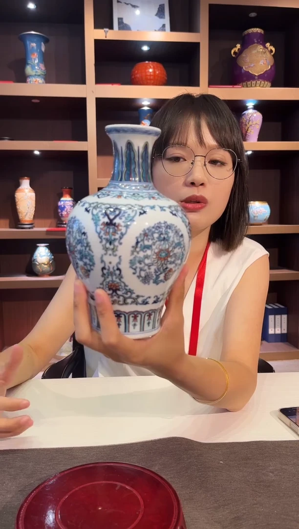 摆件斗彩涂杏花陶瓷0204