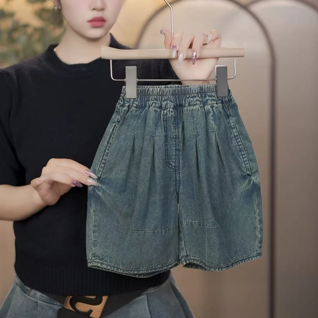 【现货48H】2025夏季儿童韩版时尚百搭洋气休闲薄款牛仔短裤宽松