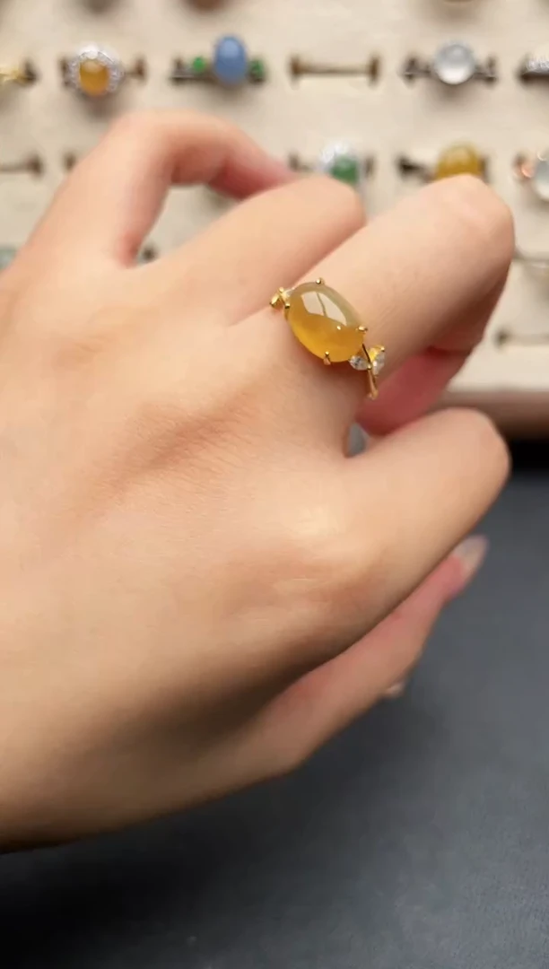 银S925镶嵌戒指翡翠一物一证一礼盒