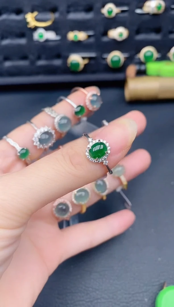 银S925镶嵌戒指翡翠天然a货翡翠87